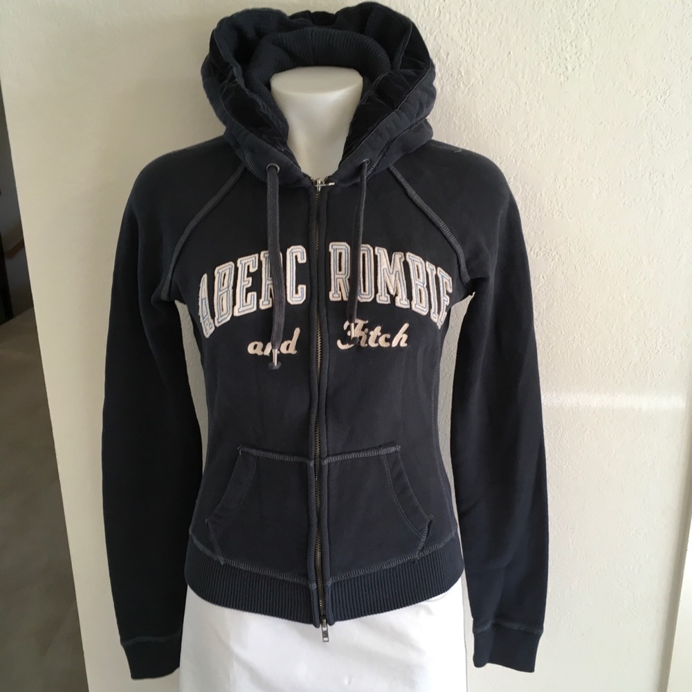 ABERCROMBIE & FITCH Navy Logo Hoodie Sweatshirt M